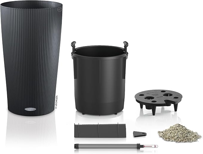 Lechuza CILINDRO Color 32 Slate, Self-Watering Tall Planter, D12.6 H22 in