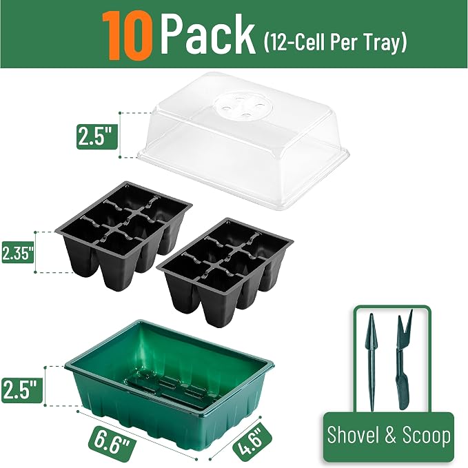 Mr. Pen- Seed Starter Tray Kits, 6.6"x4.6", 10 Set, Total 120 Cells | Durable Plant Germination Trays with Humidity Vented Domes and Bases, Ideal for Seed Starting
