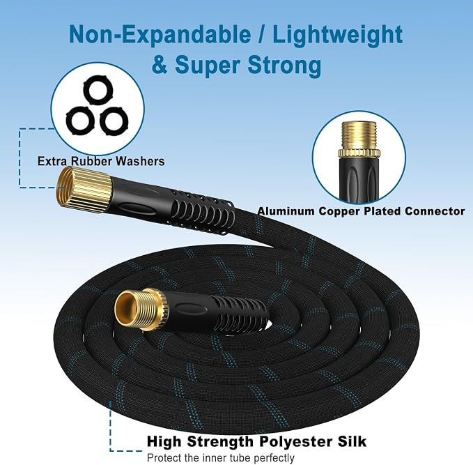 Garden Hose 75ft, Non-Expandable Lightweight & Flexible Water Hose, with 10-Pattern Spray Nozzle, Super Fabric, Leak-Proof 3/4" Solid Brass Alloy Connector Fittings, Durable