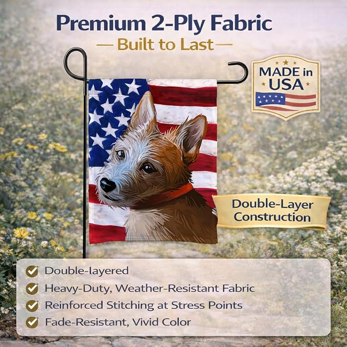 Caroline's Treasures CK6659GF Portuguese Podengo Dog American Flag Garden Flag Mailbox Flag Decorative Yard Flag Banner Outside Patio Artwork Yard Flower Beds, Garden Size, Multicolor