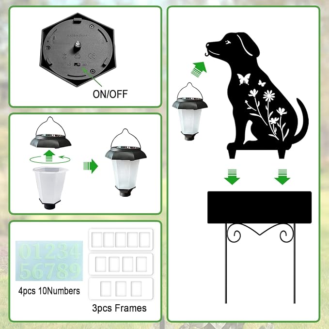 Solar House Numbers for Outside,YY Gardenia Metal Dog Address Signs for Houses with Glow in the Dark,Outdoor Decorative for Garden,Lawn,Patio,Pathway