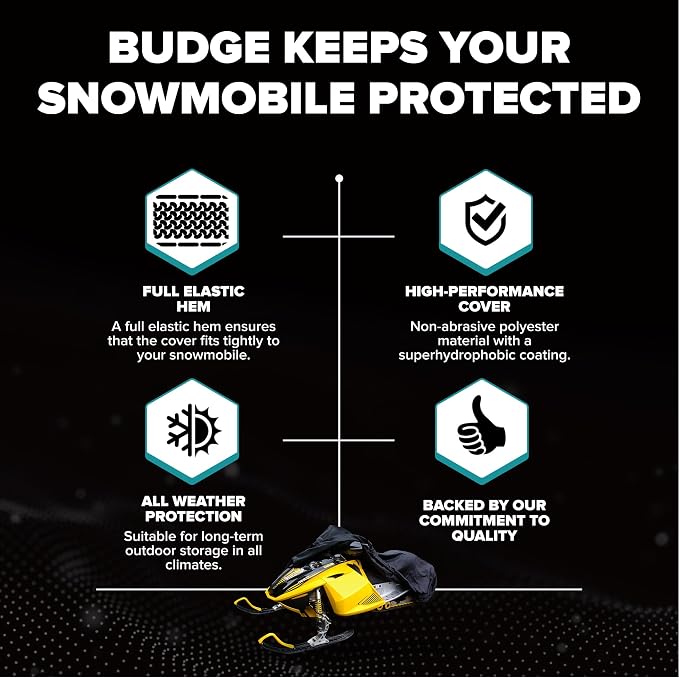 Budge Sportsman Trailerable Snowmobile Cover, Heavy-Duty Waterproof Polyester, Fits Snowmobiles up to 145" L x 51" W x 48" H, Black