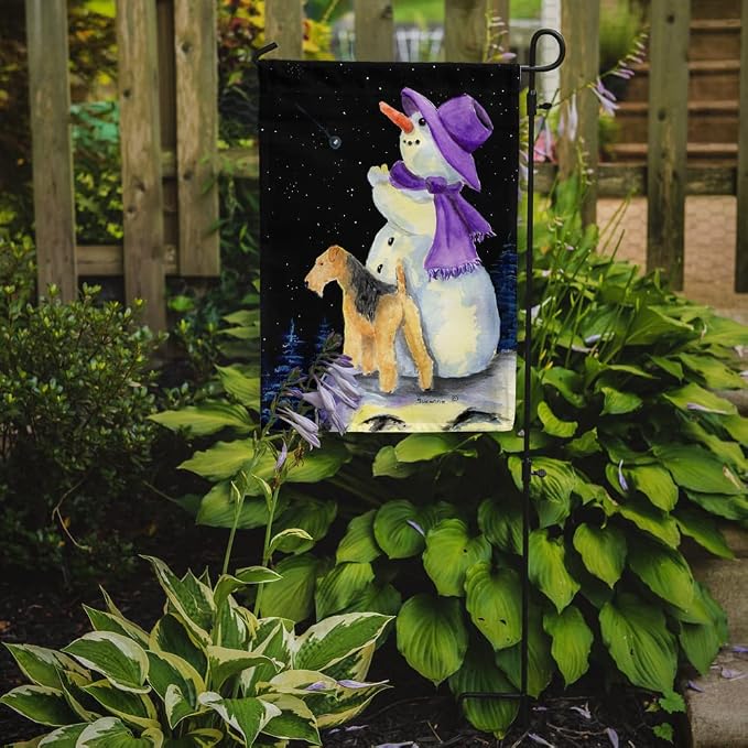 Caroline's Treasures SS8956GF Snowman with Lakeland Terrier Garden Flag Mailbox Flag Decorative Yard Flag Banner Outside Patio Artwork Yard Flower Beds, Garden Size, Multicolor