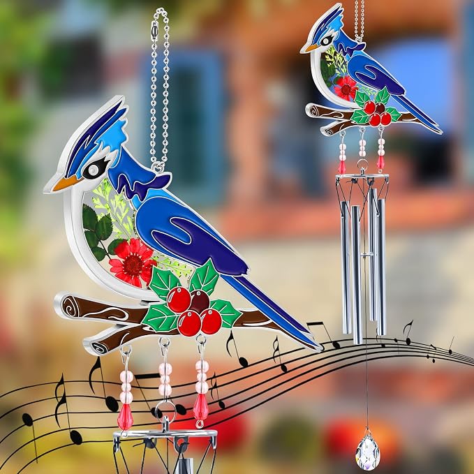 KY&BOSAM Blue Bird Wind Chime with Crystal Sympathy Wind Spinner Memorial Wind Chimes for Loss of Loved One Bereavement Gift in Memory Memorial Gifts for Loss of Mother Father Husband Condolences Gift