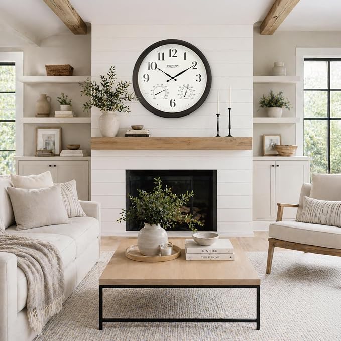 24 Inch Outdoor Clocks Waterproof, Oversized Large Outdoor Clock with Temperature and Humidity Combo,Weatherproof, Accurate & Easy to Read for Porch, Pool,Garden