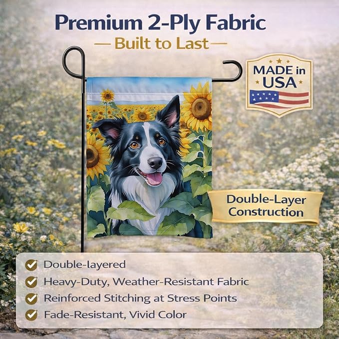 Caroline's Treasures DAC6031GF Border Collie in Sunflowers Garden Flag Mailbox Flag Decorative Yard Flag Banner Outside Patio Artwork Yard Flower Beds, Garden Size, Multicolor