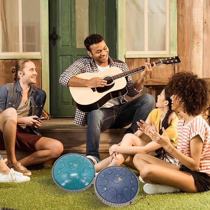 13 Inches 15 Notes Steel Tongue Drum,Rain Chime Hand pan with Mallets & Carry Bag Musical Instrument Garden Rain Drum for Adults,Friends