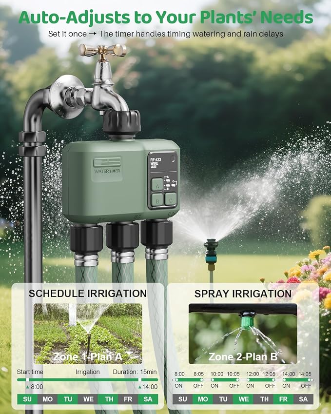 Smart Sprinkler Timer 3 Zone for Garden Hose, WiFi Water Timer with 984ft RF Range, Smart Lawn Watering System Irrigation Controller, APP/Voice Control, Rain Delay, Automatic/Manual Irrigation