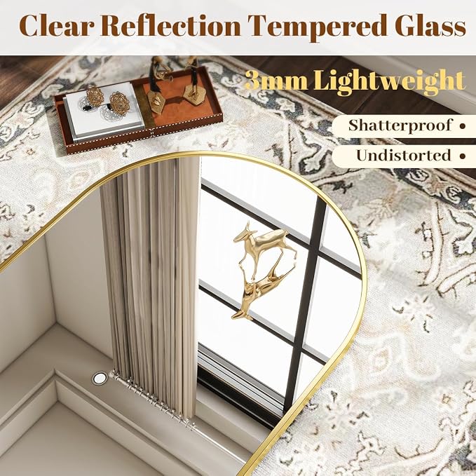 Arched Wall Mirror, 30 x 38 inch Arch Bathroom Mirror Gold | Wall Mounted Bathroom Vanity Mirror with Arch Metal Frame, Modern Room Decor for Bedroom, Entryway, Hanging or Leaning