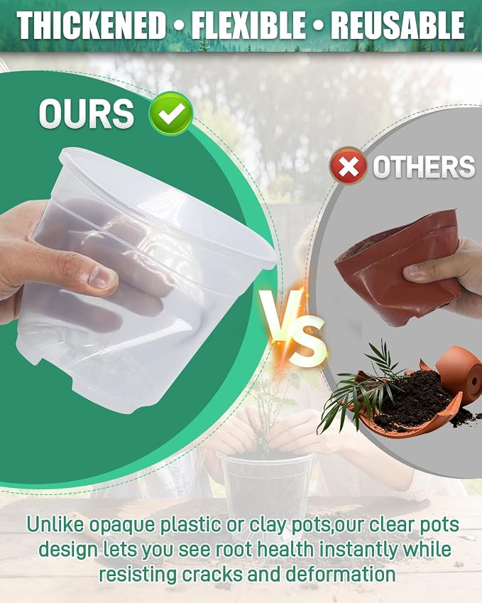27 Pack Clear Nursery Pots with Drainage 12/9.5/8/7.5/6.7/5/4.5 Inch Nursery Pots with Saucers Transparent Seed Starting Pots Including Plant Labels for Indoor Outdoor Home Gardening