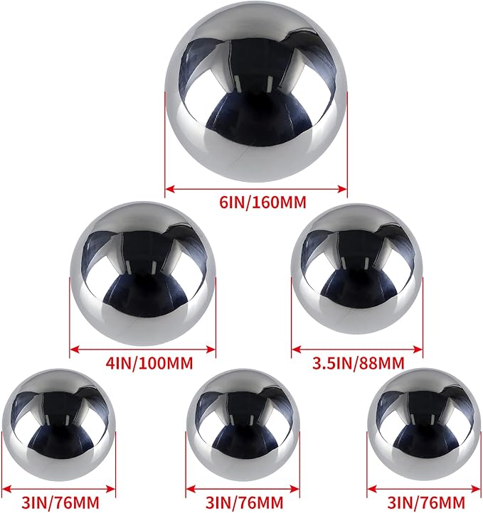 MOLIGOU 6 Pcs Stainless Steel Gazing Balls, 6in/4in/3.5in/3in Diameter Reflective Spheres, Gazing Globe Mirror Balls for Garden, Pond, Yard (Silver)