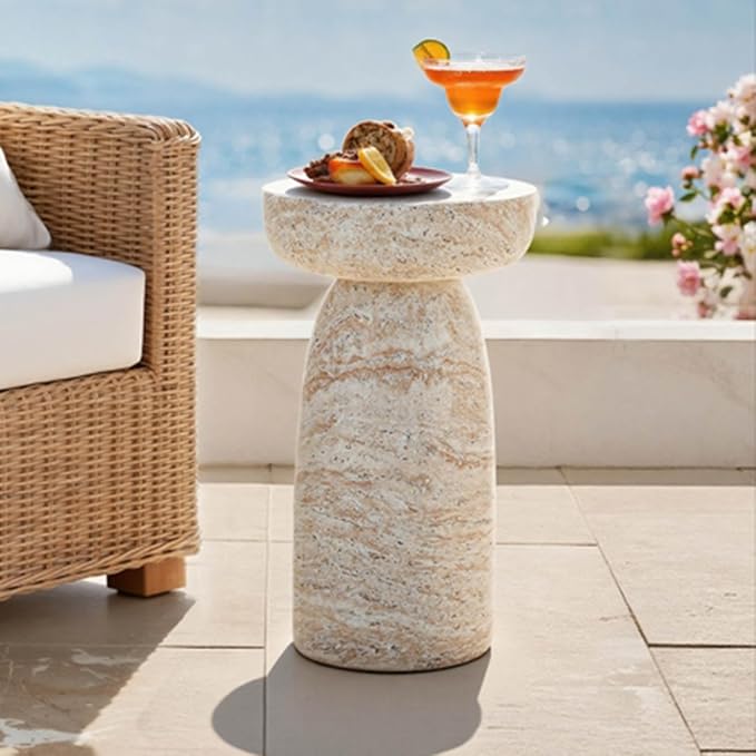 24" Side Table Outdoor, Large Modern Geometric End Table | Multi-Functional Coffee Table Doubles as Planter Stand for Garden, Balcony, or Porch. Decorative Pedestal Design