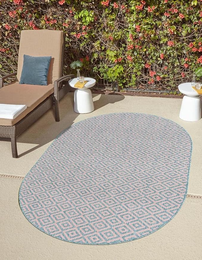 Unique Loom Jill Zarin Jill Zarin Outdoor Collection Area Rug - Costa Rica (7' 10" x 10' Oval, Pink and Aqua/Light Blue)