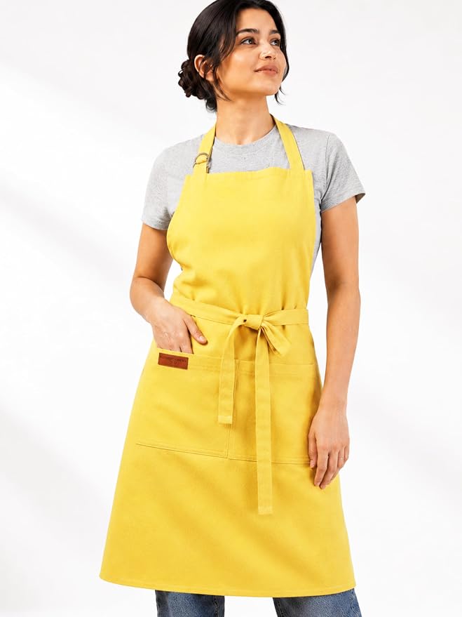 100% Cotton Kitchen Apron with 2 Pockets – Adjustable Chef Apron for Cooking Baking BBQ – Unisex Apron