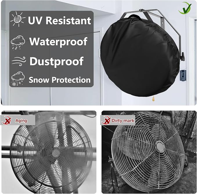 Bitubi Wall Mount Fan Cover, 18-20 Inch Waterproof Outdoor Wall Mounted Fan Cover, Heavy Duty 600D Oxford Dustproof Protective Fan Covers (Black)