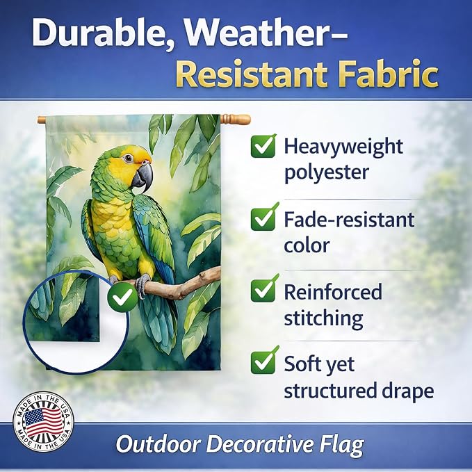 Caroline's Treasures Yellownaped Amazon Parrot House Flag Large Porch Sleeve Pole Decorative Outside Yard Banner Artwork Wall Hanging, Polyester, House Size, Multicolor