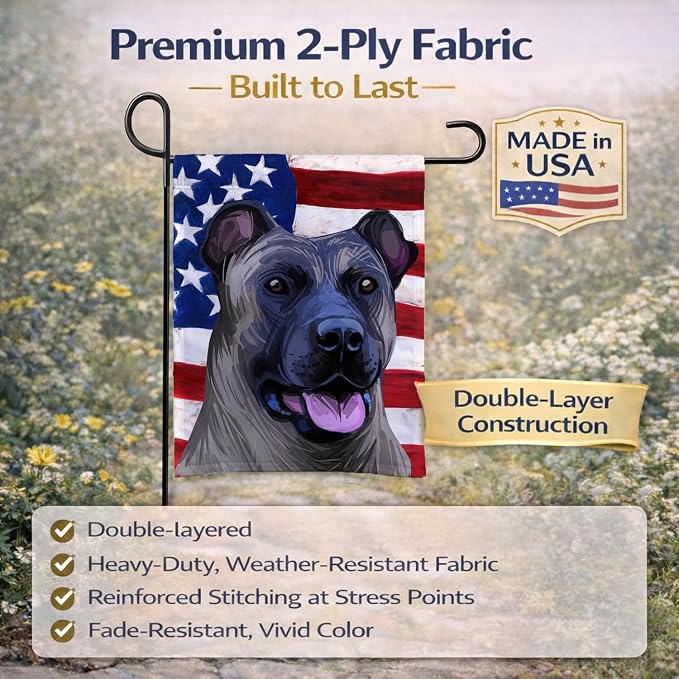 Caroline's Treasures CK6491GF Cimarron Dog American Flag Garden Flag Mailbox Flag Decorative Yard Flag Banner Outside Patio Artwork Yard Flower Beds, Garden Size, Multicolor