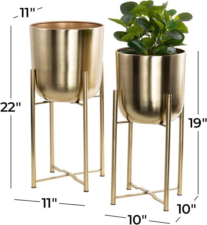 CosmoLiving by Cosmopolitan Metal Indoor Outdoor Planter Dome Large Planter Pot with Removable Stand, Set of 2 Planters 19", 22"H, Gold