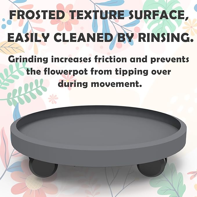 WanderingDonkey 2 PCS 14.1 INCH Rolling Plant Stand Pot Trolley,Heavy Duty Plant Caddy with Wheels,Wheeled Planter Saucer Tray,Potted Flower Mover Dolly with Casters Round Coaster