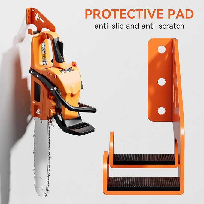 XZHXFX Chainsaw Hanger Wall Mount - Heavy Duty Chainsaw Holder for Garage Organization, Storage Shed Organizer, Chainsaw Rack with Protective Pad, Garage Tools, 1 Pack(Orange)