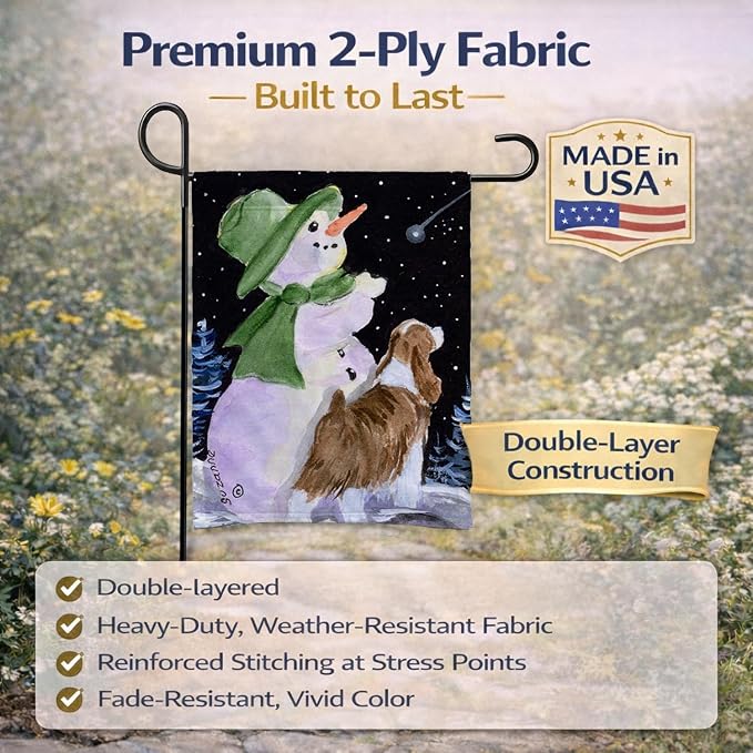 Caroline's Treasures SS8949GF Snowman with English Springer Spaniel Garden Flag Mailbox Flag Decorative Yard Flag Banner Outside Patio Artwork Yard Flower Beds, Garden Size, Multicolor