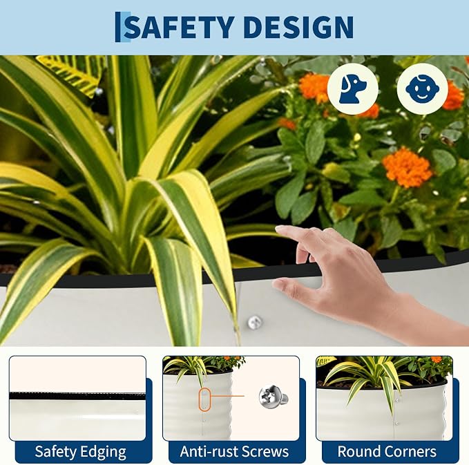 2 Pcs Raised Garden Beds Outdoor 8x2x2 ft - Galvanized Steel Planter Box for Vegetables, Flowers, Rust-Resistant Garden Box, Easy Assembly Raised Beds, Durable Planters for Outdoor Plants, Beige