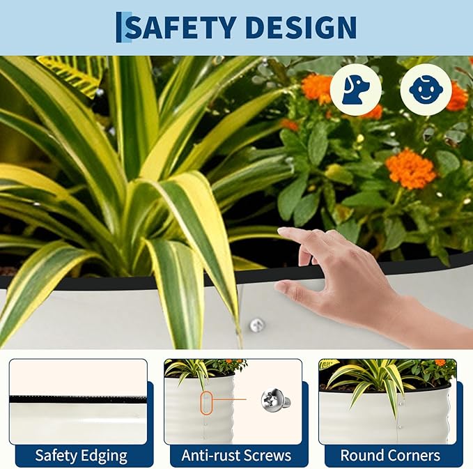 GarveeLife 8x4x1.5 ft Galvanized Raised Garden Bed - 18“ Tall Metal Planter Box for Vegetables, Flowers, Herbs, Rust-Resistant Outdoor Garden Box, Easy Assembly Raised Beds for Gardening, Beige