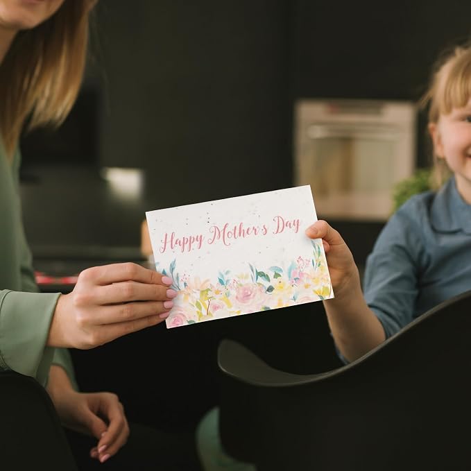 Mom Greeting Cards – 1 Card with 5 Hearts and 1 White Envelope, Plantable and Writable Greeting Cards for Mom's Day, Appreciation to Her, Mother's Birthday Gift