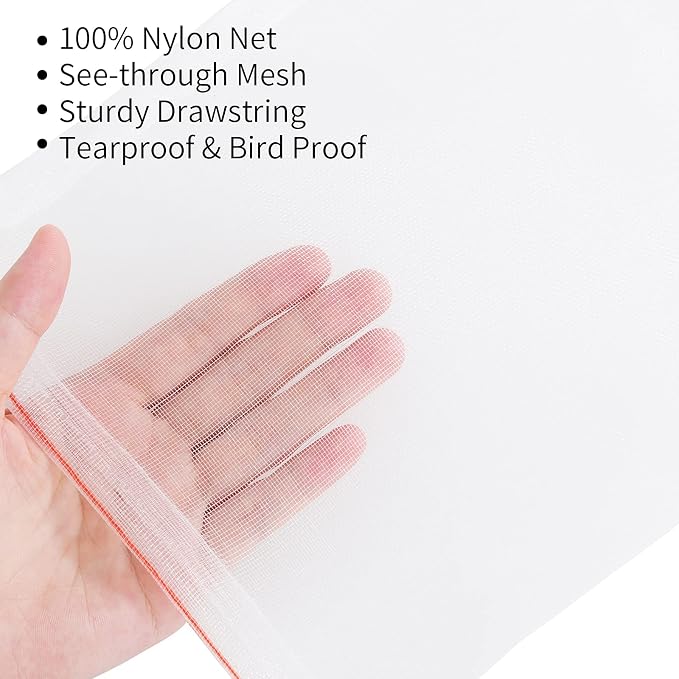 Kikhope Fruit Protection Bags, 50 Pcs 14"x10" Garden Netting Bags White | Fruit Netting Bags, Fruit Protection Netting Bags, Insect Bird Netting, Pest Barrier Bags, Garden Net with Drawstring