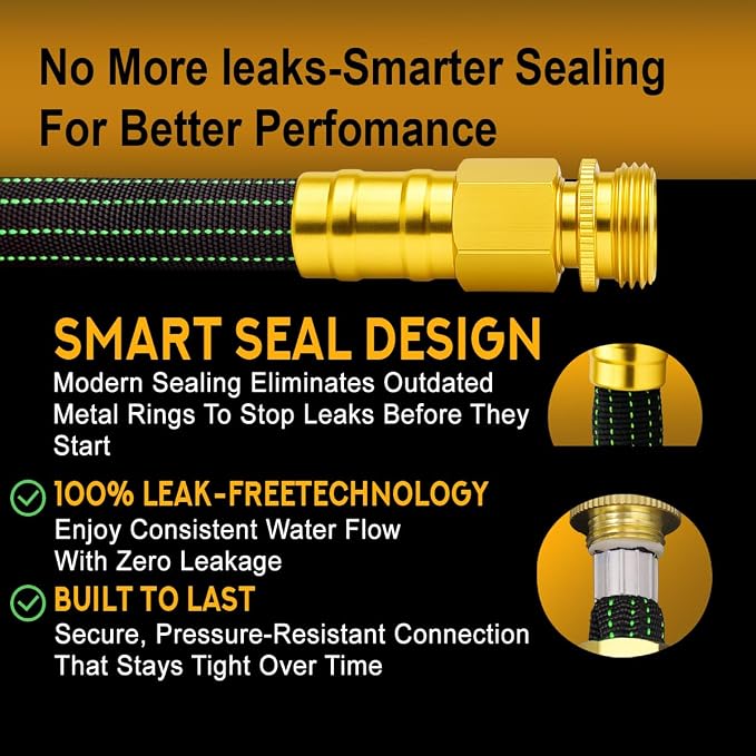 10FT Lightweight Garden Hose,Flexible Water Hose,Kink-Free,Leak-Proof,All-Weather 3/4 in. Lead-in Hose for RV,Boat,Car Wash,Garden,Yard,Camper,Outdoor (Green-Black, 10 Feet)