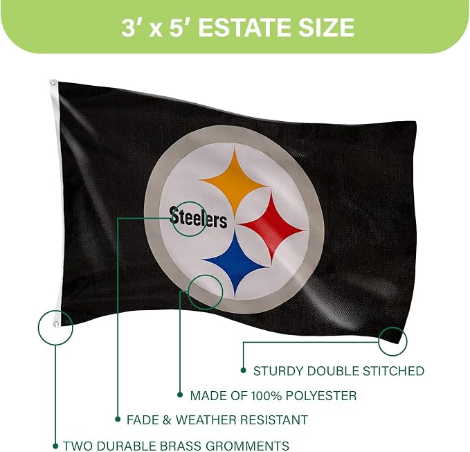 Team Sports America NFL Pittsburgh Steelers 3 x 5 Outdoor Durable Flag with Grommets | Heavy Duty Flag & Banner for Outdoor Garden Patio | Indoor Wall Decor | Works with Flag Poles for House