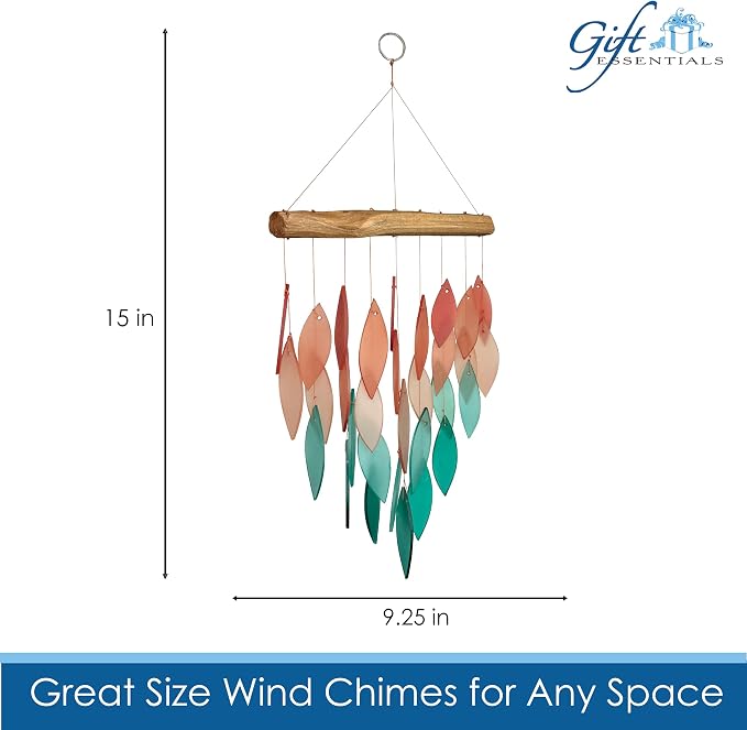 Blue Handworks Coral Ombre Waterfall Glass Wind Chime | Handcrafted Waterfall Glass Wind Chime with Ombre Gradient from Terracotta Coral and Blush Salmon to Soft Aqua and Deep Teal