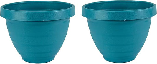 The HC Companies Rings Flower Planter - Self Watering Plant Pots for Herbs & More - Round Lightweight Outdoor & Indoor Planter (8" Blue, Pack of 2)