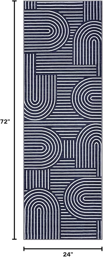 ROYHOME Modern 2x6 Hallway Runner Rug Non Slip Washable Kitchen Rug, Blue | Abstract Bath Mat, Rainbow Geometric Runners Rugs for Bedroom, Soft Long Rugs for Entryway Arch Pattern Bathroom Laundry Dorm