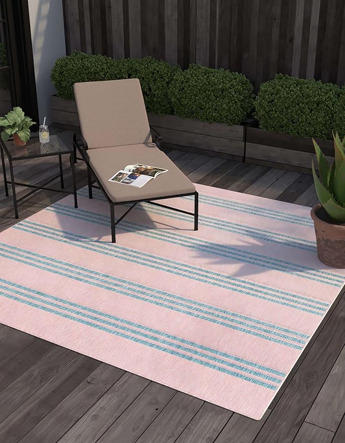 Jill Zarin Jill Zarin Outdoor Collection Area Rug - Anguilla (10' 8" Square, Pink and Aqua/ Blue)