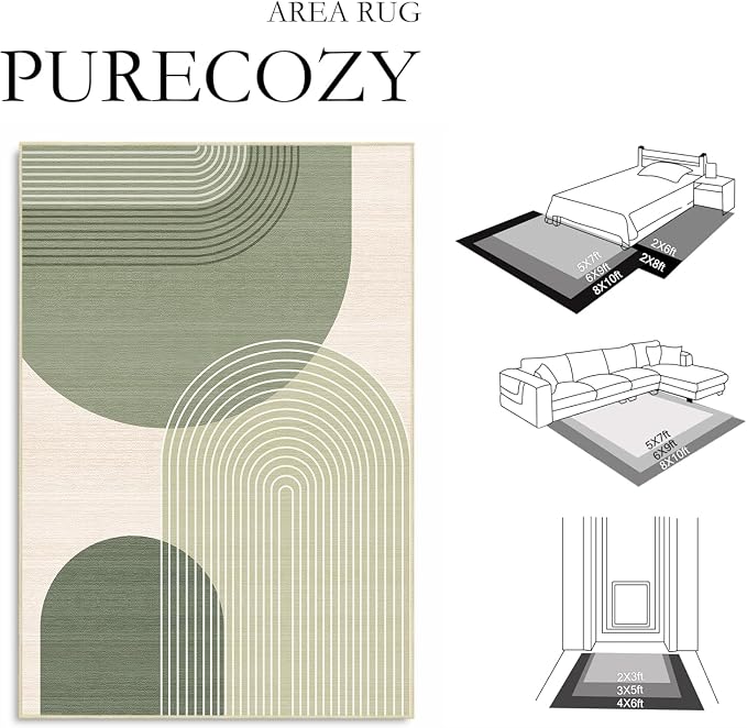 Large Area Rug 6x9 Boho Rug Living Room Bohemian Rugs Machine Washable Modern Geometric Rug Non Slip Printed Low Pile Indoor Floor Carpet for Dining Room Bedroom Office,Green