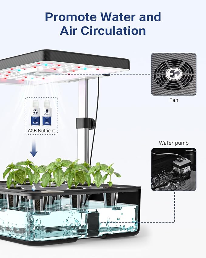 iDOO 12Pods Hydroponics Growing System Garden with LED Grow Light | Indoor Herb Garden for Home Office, Built-in Fan, Auto-Timer, Adjustable Height Up to 11.3", Gift for Women Men Fathers