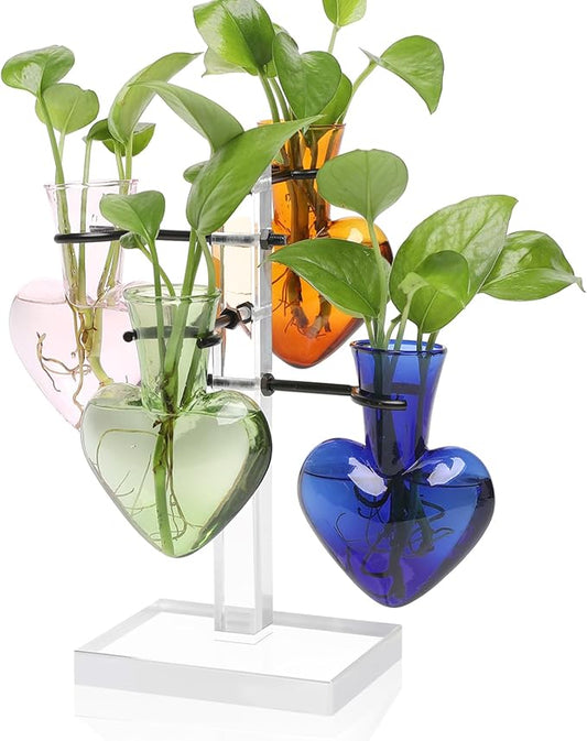 Plants Propagation Stations Plant Terrarium Kit Gift for Women | Birthday Glass Planters For Indoor Plants Home Office Decor Acrylic Plant Accessories - 4 Love Hear Vase