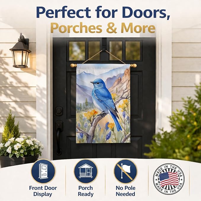 Caroline's Treasures Nevada Mountain Bluebird House Flag Large Porch Sleeve Pole Decorative Outside Yard Banner Artwork Wall Hanging, Polyester, House Size, Multicolor