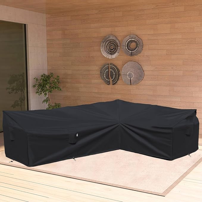 Heavy Duty Outdoor Sectional Sofa Cover, 115"X83" L-Shaped Waterproof 600D Patio Sectional Protector, Lawn Patio Furniture Covers (Midnight Black, L-Shaped-Right Facing-115 x83)