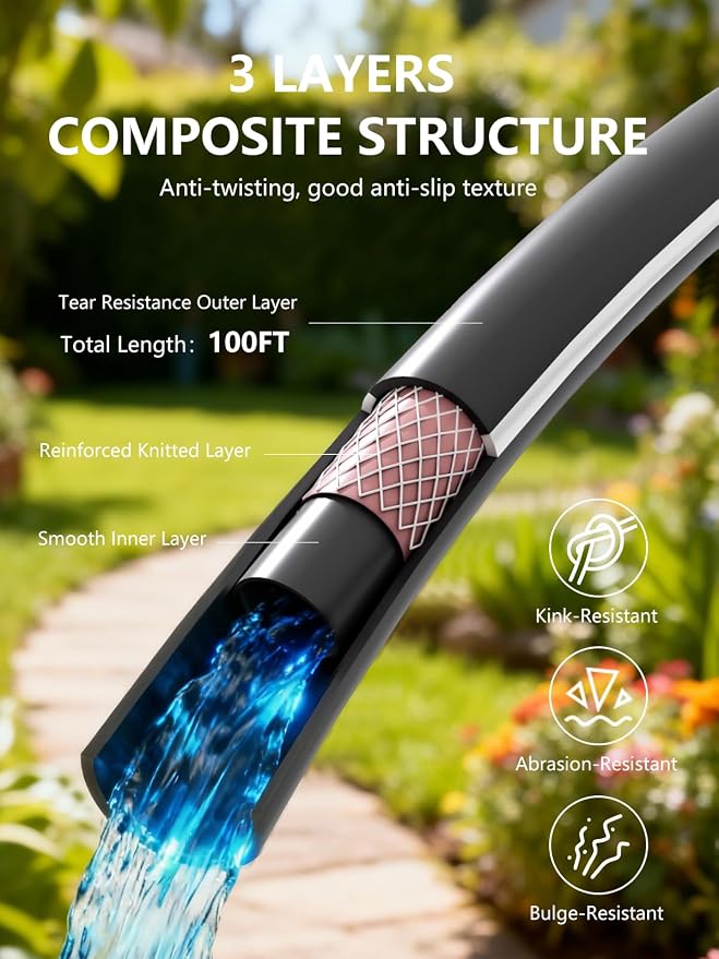 Retractable Garden Hose Reel 1/2 in x 100 ft Heavy Duty Automatic Water Hose Reel with 10-Function Sprayer Nozzle Kink-Free Auto Rewind Any-Length Lock 180° Swivel UV Resistant - Dark Gray