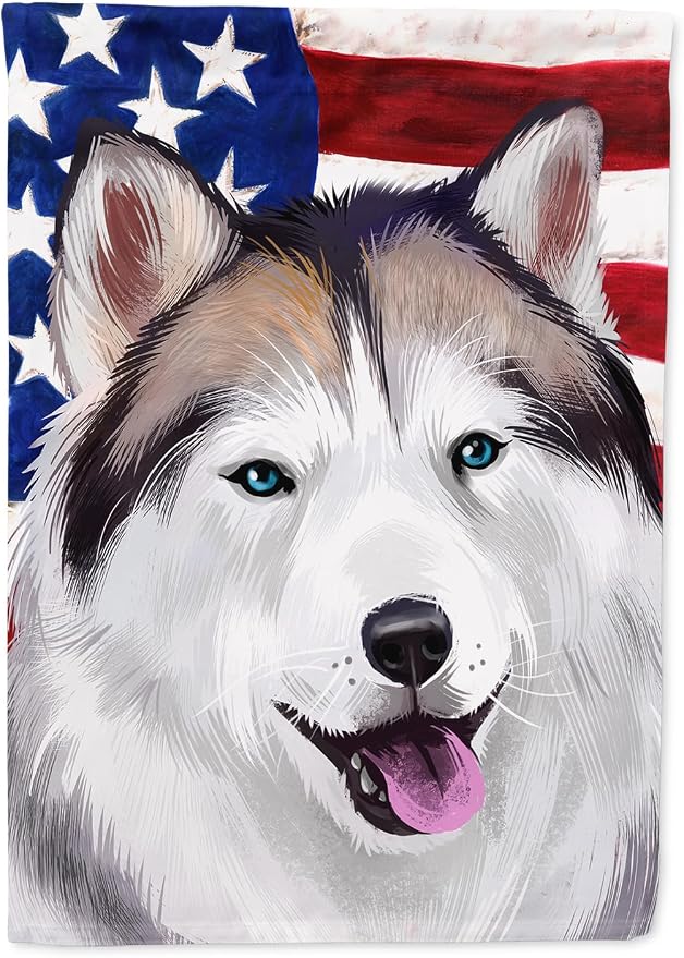 Caroline's Treasures CK6389CHF Alaskan Husky American Flag House Flag Large Porch Sleeve Pole Decorative Outside Yard Banner Artwork Wall Hanging, Polyester, House Size, Multicolor