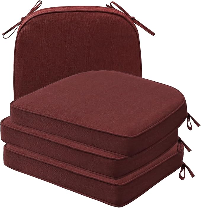 Unimatta Sunbrella Round Corner Seat Cushions, 17" x 16" x 2", Set of 4, Indoor Outdoor Water Repellent Universal Chair Pads with Ties for Patio Furniture, Garden Dining Chairs, Spectrum Brick