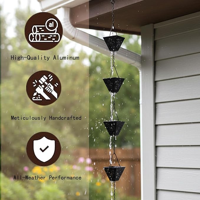 8.5 Ft Black Butterfly Rains Chains,Apply Rain Chains for Gutters Outdoor | Replaces the Traditional Drainage Ditch, Ensuring Smooth Water Flow, Uniform Cup Mouth Size, Rust Prevention, Durability