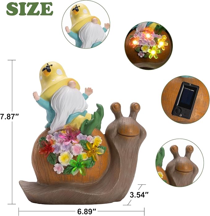 Etlemonde Solar Gnome Snail Statue, Garden Decor