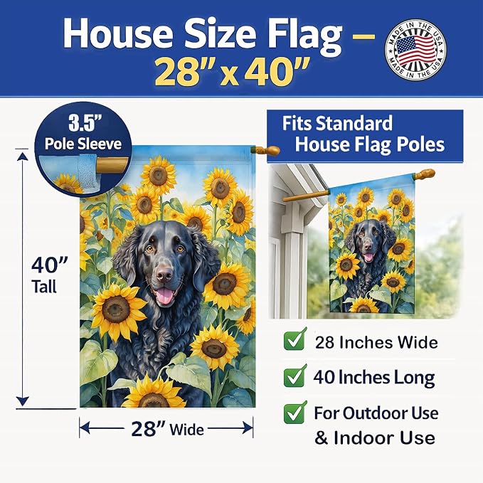 Caroline's Treasures DAC6064CHF Curly-Coated Retriever in Sunflowers House Flag Large Porch Sleeve Pole Decorative Outside Yard Banner Artwork Wall Hanging, Polyester, House Size, Multicolor