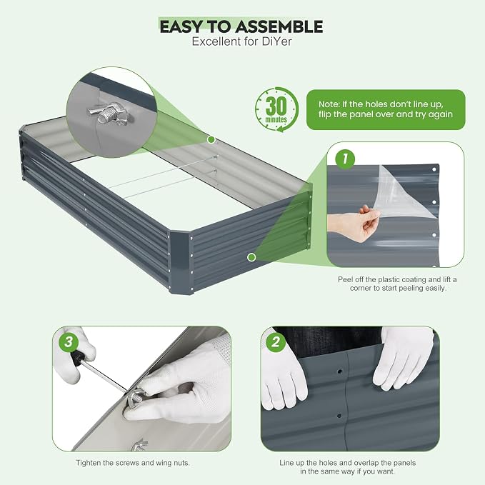 2Pack 6×3×1ft Galvanized Raised Garden Bed Kit, Metal Planter Boxes Outdoor, Large Raised Beds for Vegetables, Fruits, and Flowers - Grey