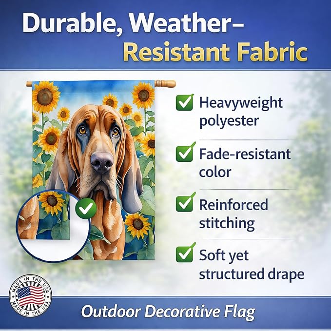 Caroline's Treasures DAC6029CHF Bloodhound in Sunflowers House Flag Large Porch Sleeve Pole Decorative Outside Yard Banner Artwork Wall Hanging, Polyester, House Size, Multicolor