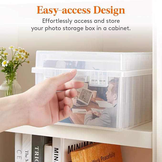 Lifewit 1 Pcs Photo Storage Set with 7 pcs 5"x7" Inner Photo Box& 23 x 22 cm/9x8.5 Transport Case, Craft Organizer for Seed Cards Pictures Office Supplies with 1 Sheet Label Sticker, Clear