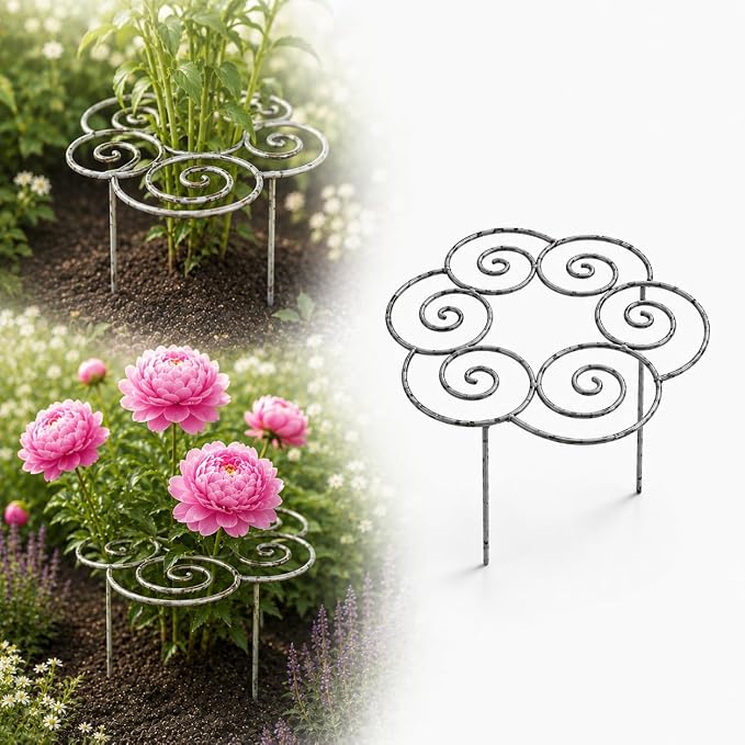 Metal Plant Support Ring for Garden, Peony Cages and Supports, Grow-Through Peony Cages Ring Supports for Natural Upright Flower Growth, Plant Rings for Outdoor Plants Indoor Pots (Medium（15.9*15.9）)